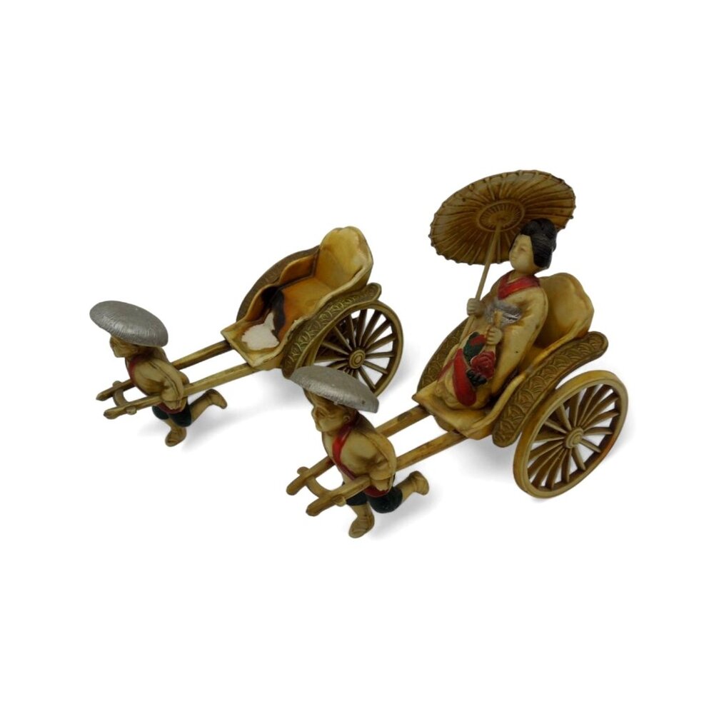 JAPANESE RICKSHAW Figurines Woman and Driver Figure Japan Vintage - As Is